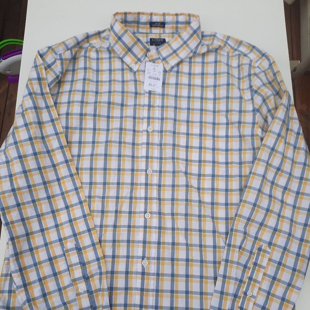 J.Crew Slim Untucked Flex Washed Shirt Mens Size XL Blue Yellow NWT Casual